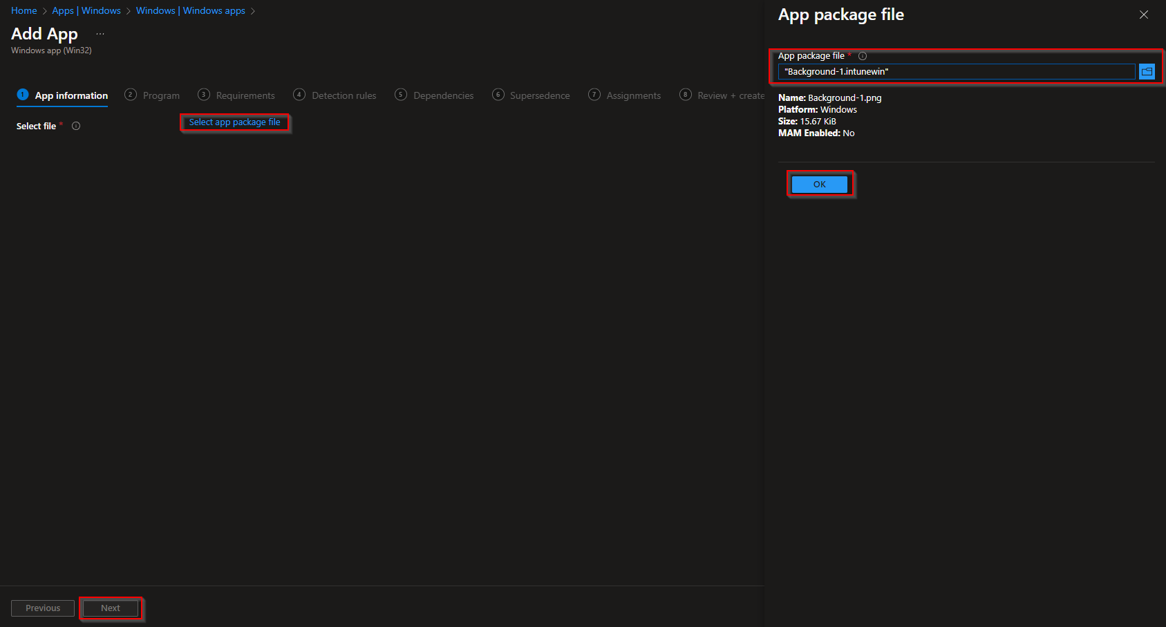 App information settings